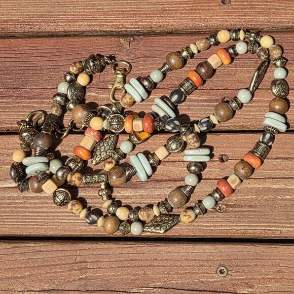Boho Double Strand Beaded Waist Belt Neutral Earthy Adjustable Festival Belt main image 5